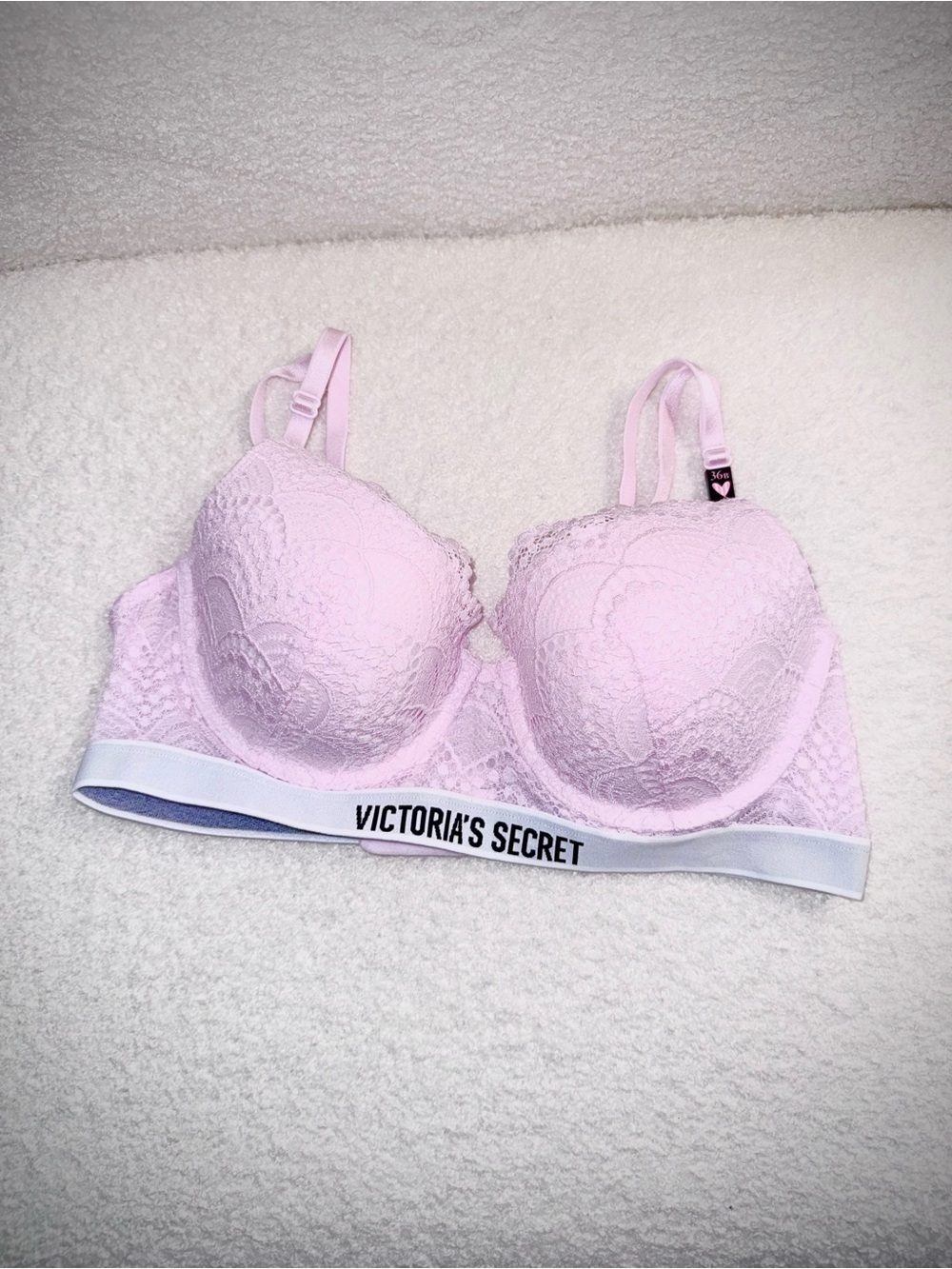 NWT Victorias Secret Pink lace lined demi bra logo band 36B